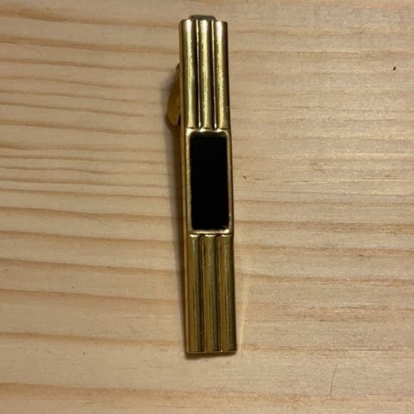 Gold Tie Clip With Black Enamel Accent - Picture 1 of 4